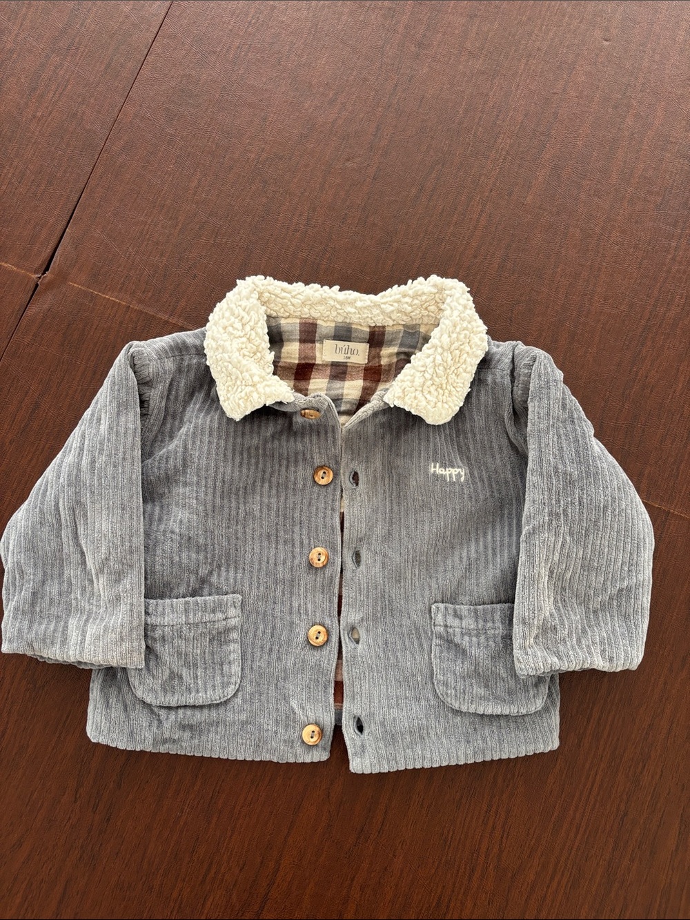 Buho Baby Corduroy Jacket with Sherpa Collar - Gray